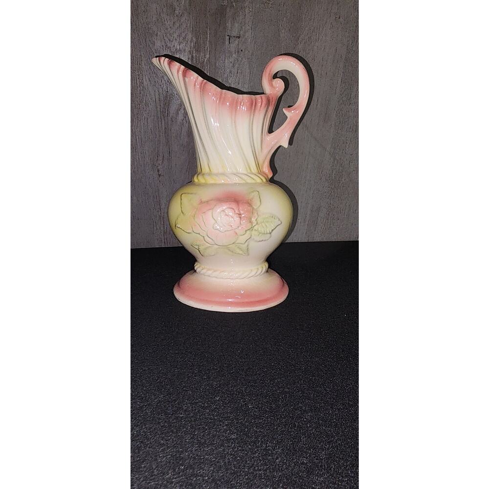Hull USA Pottery Pitcher Pink Floral Design